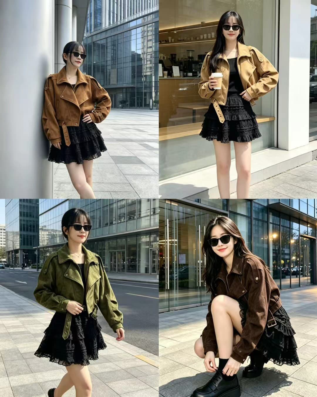 한 부서 레트로 느긋한 풍차 털 스웨이드 원단 폴로 칼라 재킷 여성 코트 봄 가을 새로운 캐주얼 벨트 오토바이 서비스 상세 이미지 2