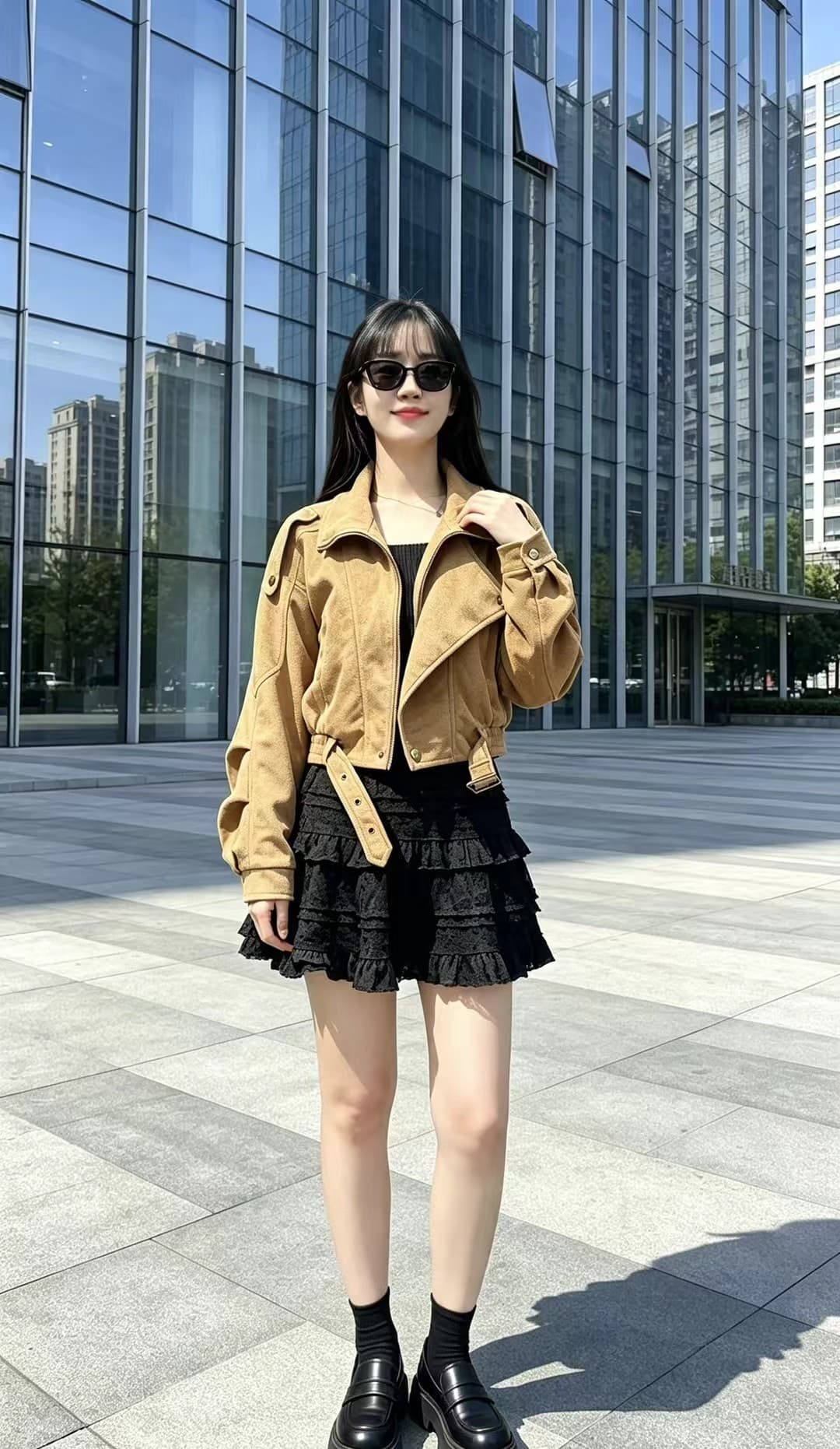 한 부서 레트로 느긋한 풍차 털 스웨이드 원단 폴로 칼라 재킷 여성 코트 봄 가을 새로운 캐주얼 벨트 오토바이 서비스 상세 이미지 4