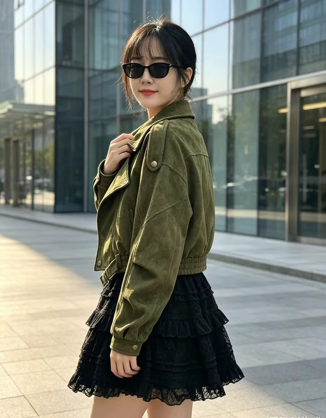 한 부서 레트로 느긋한 풍차 털 스웨이드 원단 폴로 칼라 재킷 여성 코트 봄 가을 새로운 캐주얼 벨트 오토바이 서비스 상세 이미지 5