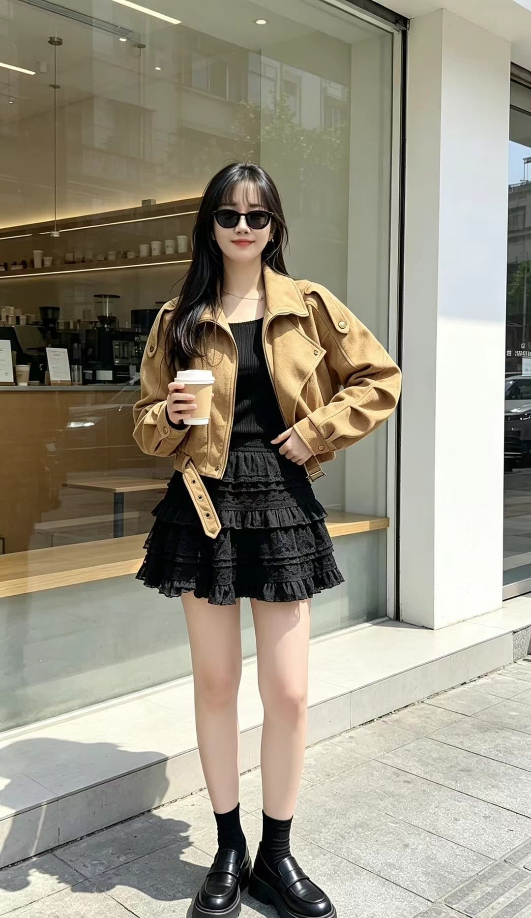 한 부서 레트로 느긋한 풍차 털 스웨이드 원단 폴로 칼라 재킷 여성 코트 봄 가을 새로운 캐주얼 벨트 오토바이 서비스 상세 이미지 10