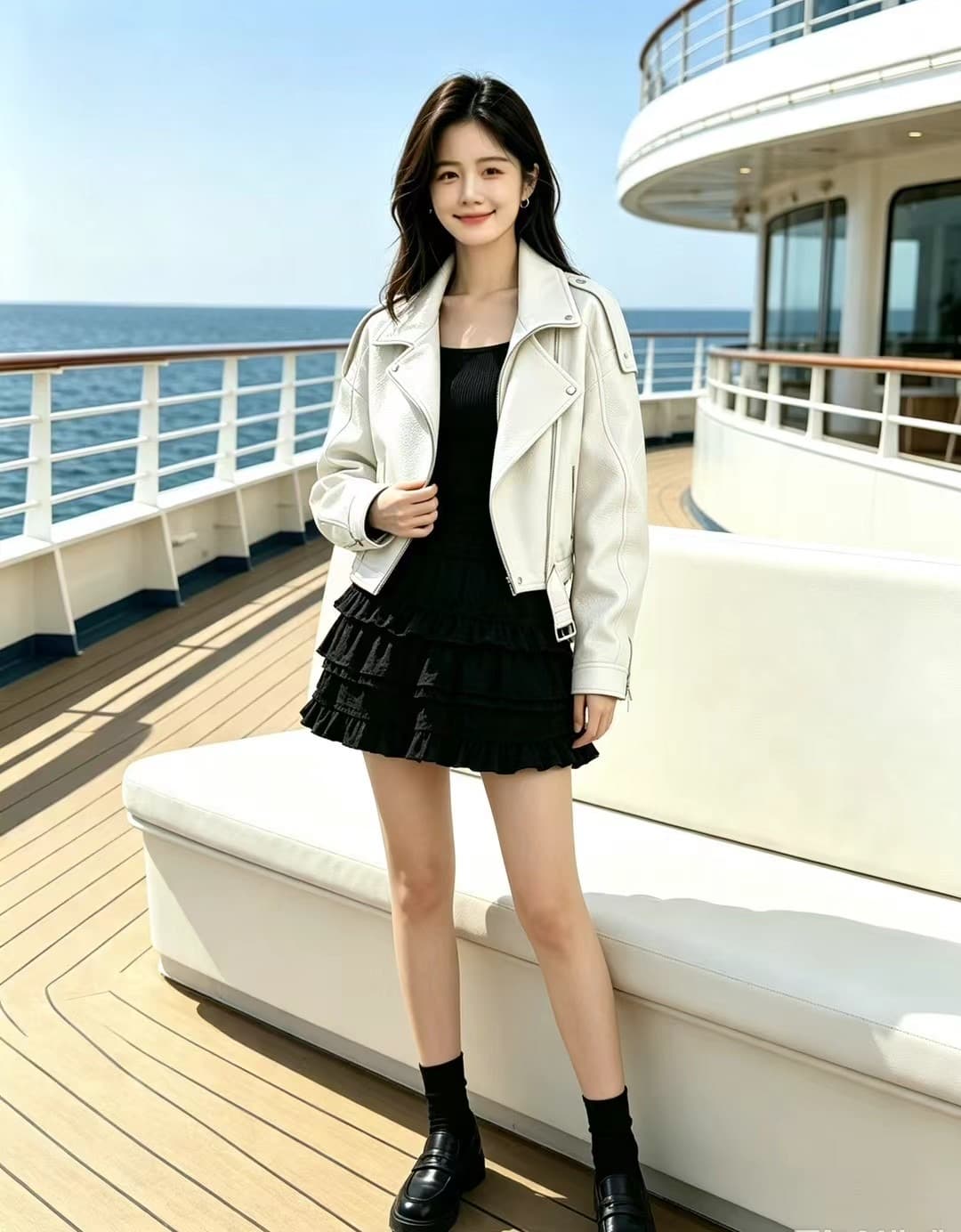 아메리칸 브라운 캐주얼 차가운 잘 생긴 레트로 폴로 칼라 오토바이 가죽 재킷 여성 가을 새로운 고급 센스 작은 키 재킷 상세 이미지 6