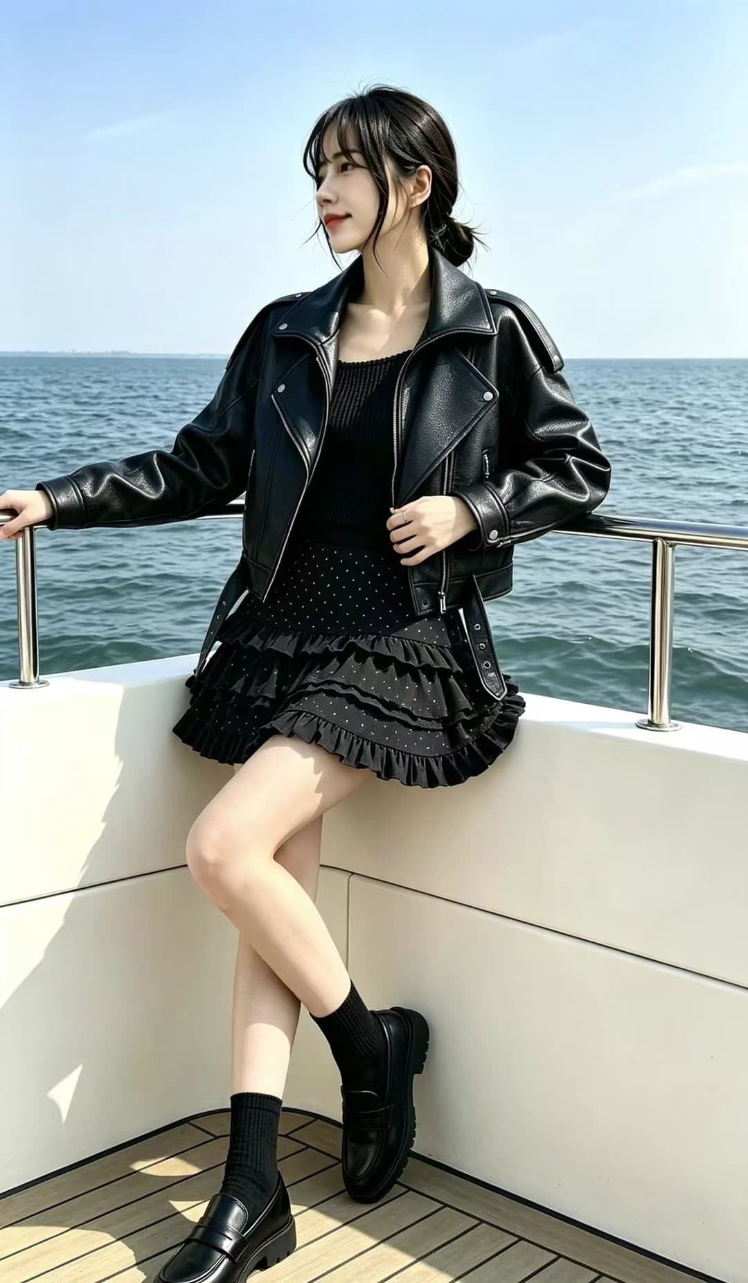 아메리칸 브라운 캐주얼 차가운 잘 생긴 레트로 폴로 칼라 오토바이 가죽 재킷 여성 가을 새로운 고급 센스 작은 키 재킷 상세 이미지 12