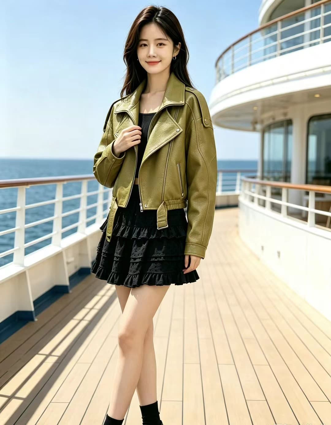 아메리칸 브라운 캐주얼 차가운 잘 생긴 레트로 폴로 칼라 오토바이 가죽 재킷 여성 가을 새로운 고급 센스 작은 키 재킷 상세 이미지 14