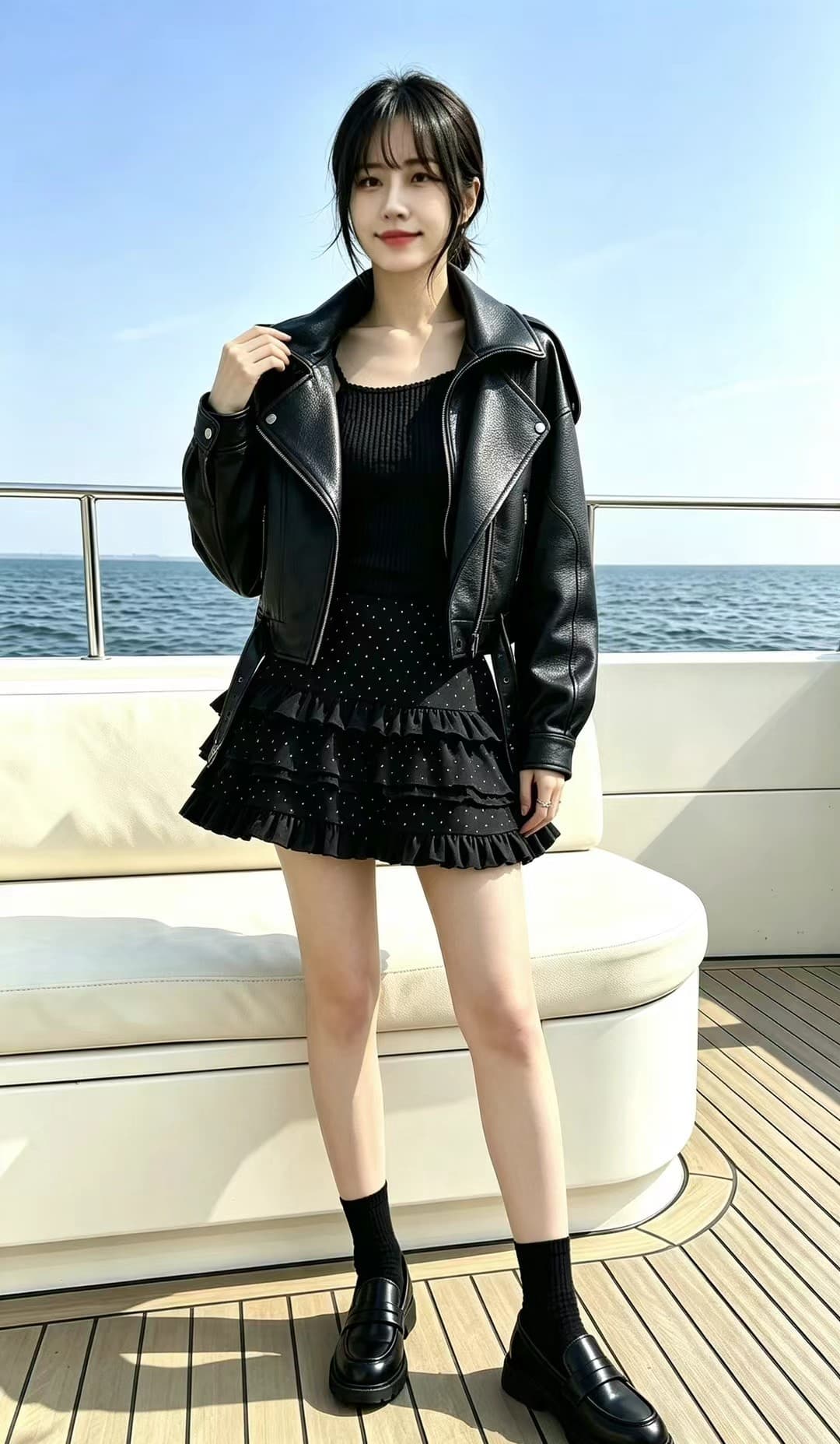 아메리칸 브라운 캐주얼 차가운 잘 생긴 레트로 폴로 칼라 오토바이 가죽 재킷 여성 가을 새로운 고급 센스 작은 키 재킷 상세 이미지 15