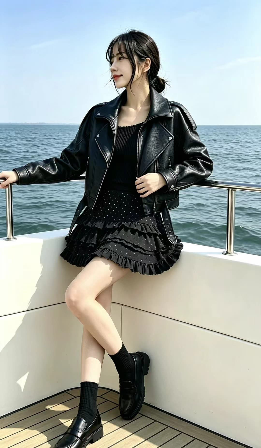아메리칸 브라운 캐주얼 차가운 잘 생긴 레트로 폴로 칼라 오토바이 가죽 재킷 여성 가을 새로운 고급 센스 작은 키 재킷 상세 이미지 16