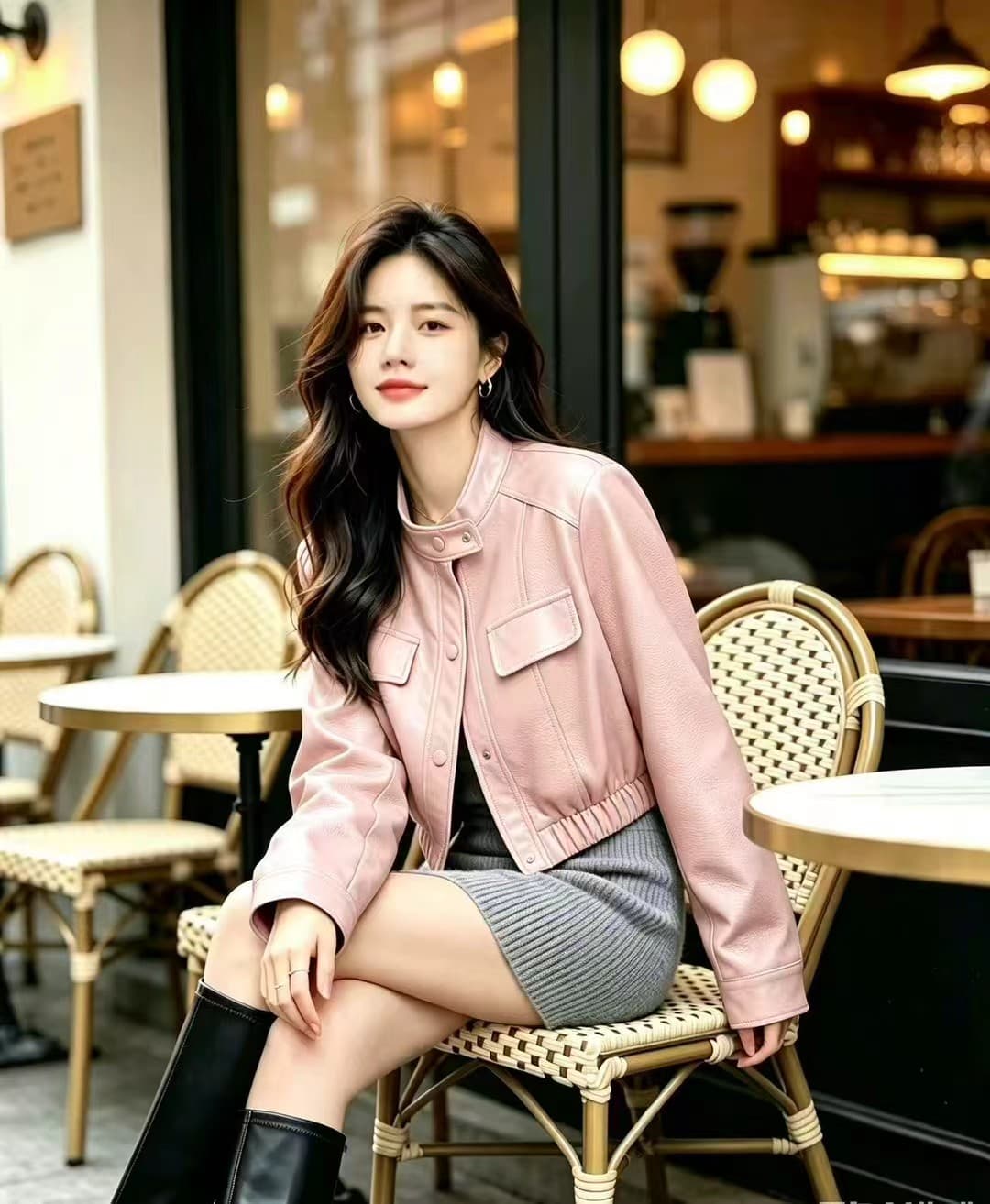 작은 샤넬 스타일 하이웨이스트 쇼트 스타일 pu 가죽 재킷 긍정적 인 어깨 여성 코트 2026 이른 봄 가을 새로운 작은 키 오토바이 재킷 이미지 3