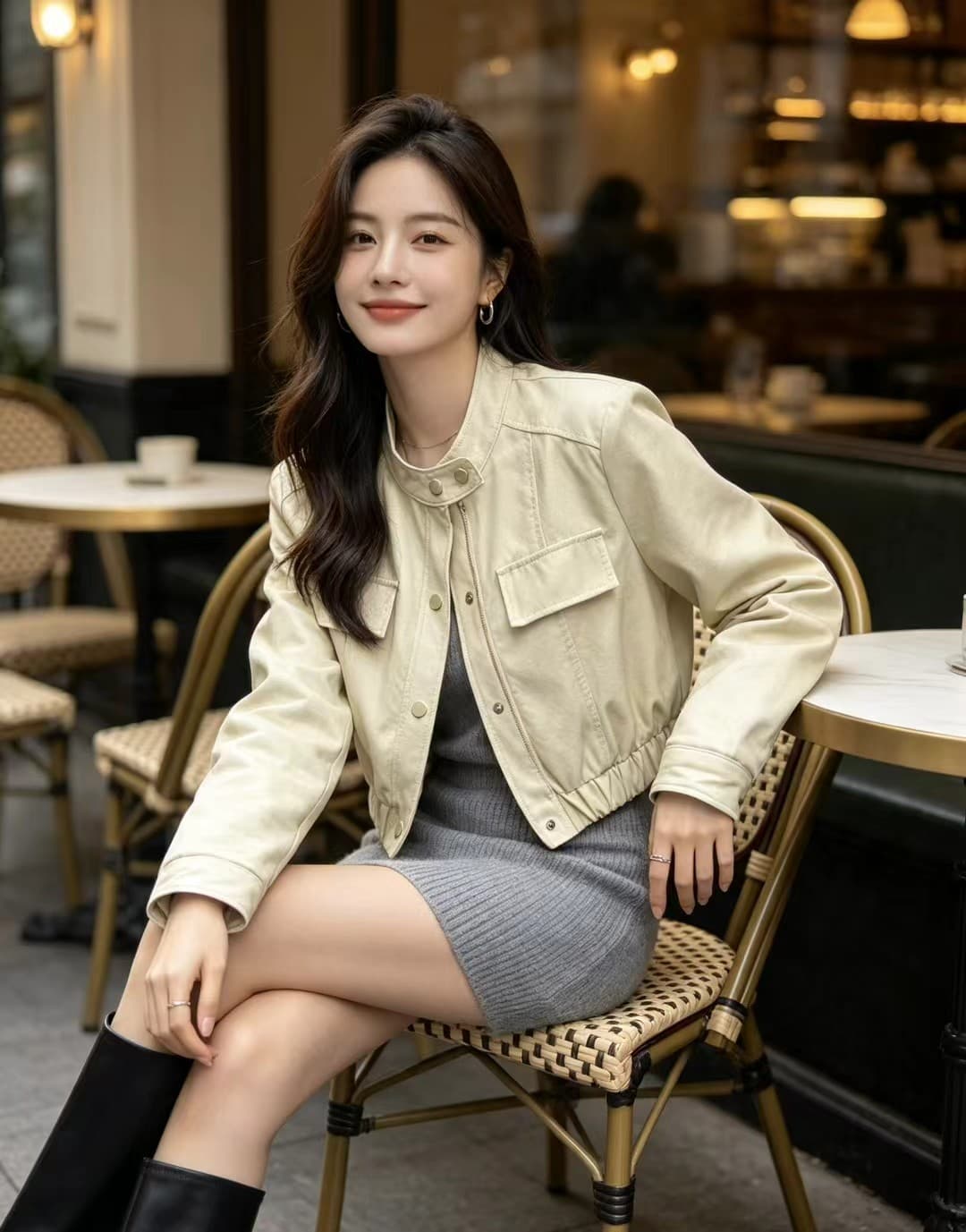작은 샤넬 스타일 하이웨이스트 쇼트 스타일 pu 가죽 재킷 긍정적 인 어깨 여성 코트 2026 이른 봄 가을 새로운 작은 키 오토바이 재킷 상세 이미지 4