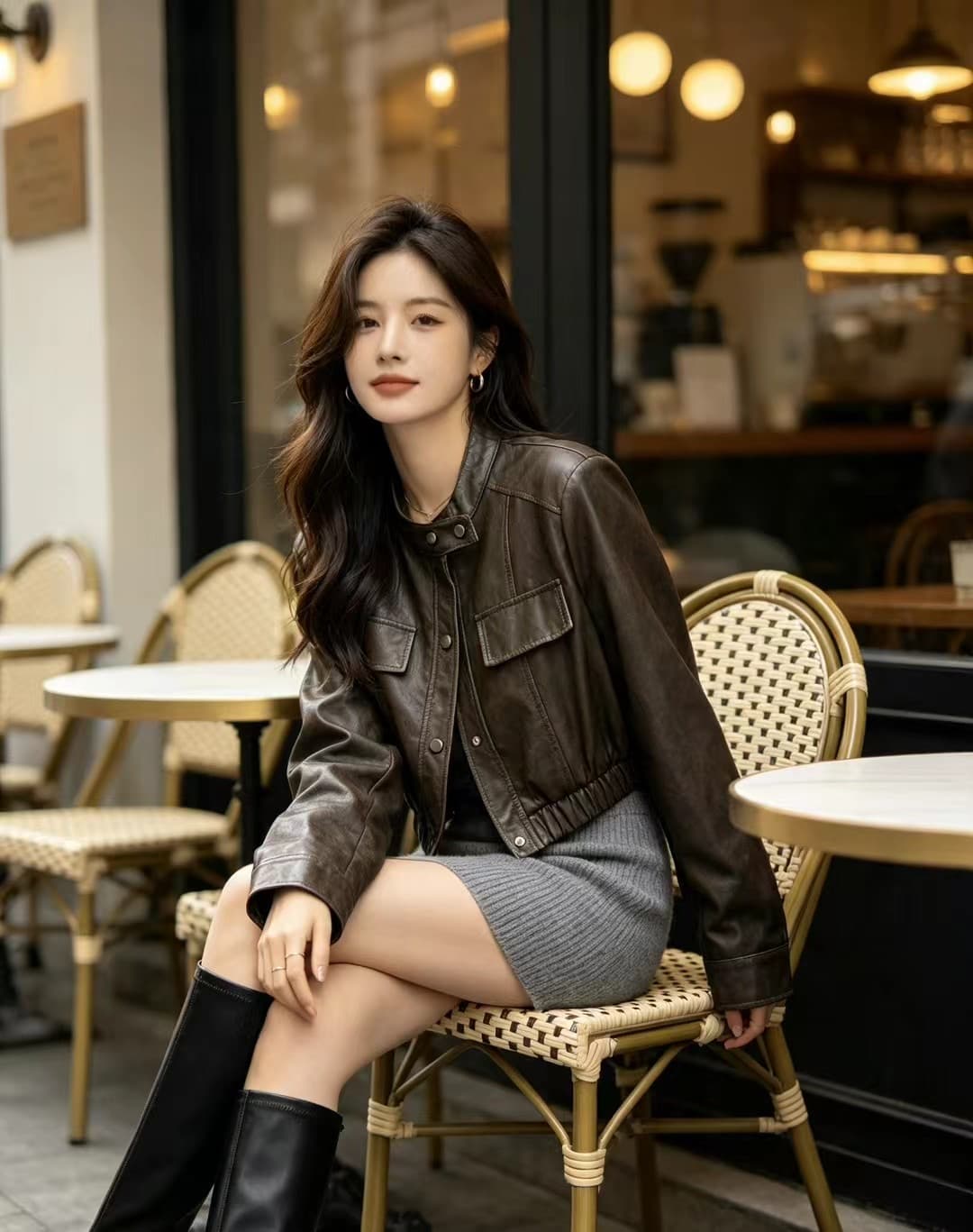작은 샤넬 스타일 하이웨이스트 쇼트 스타일 pu 가죽 재킷 긍정적 인 어깨 여성 코트 2026 이른 봄 가을 새로운 작은 키 오토바이 재킷 상세 이미지 8