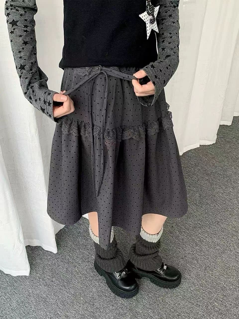 도트 무늬 레이스 플리츠 미니 스커트 여성 봄 여름 새로운 중간 스커트 작은 키 하이웨이스트 프릴 한 마디 화이트 반신 스커트 상세 이미지 4