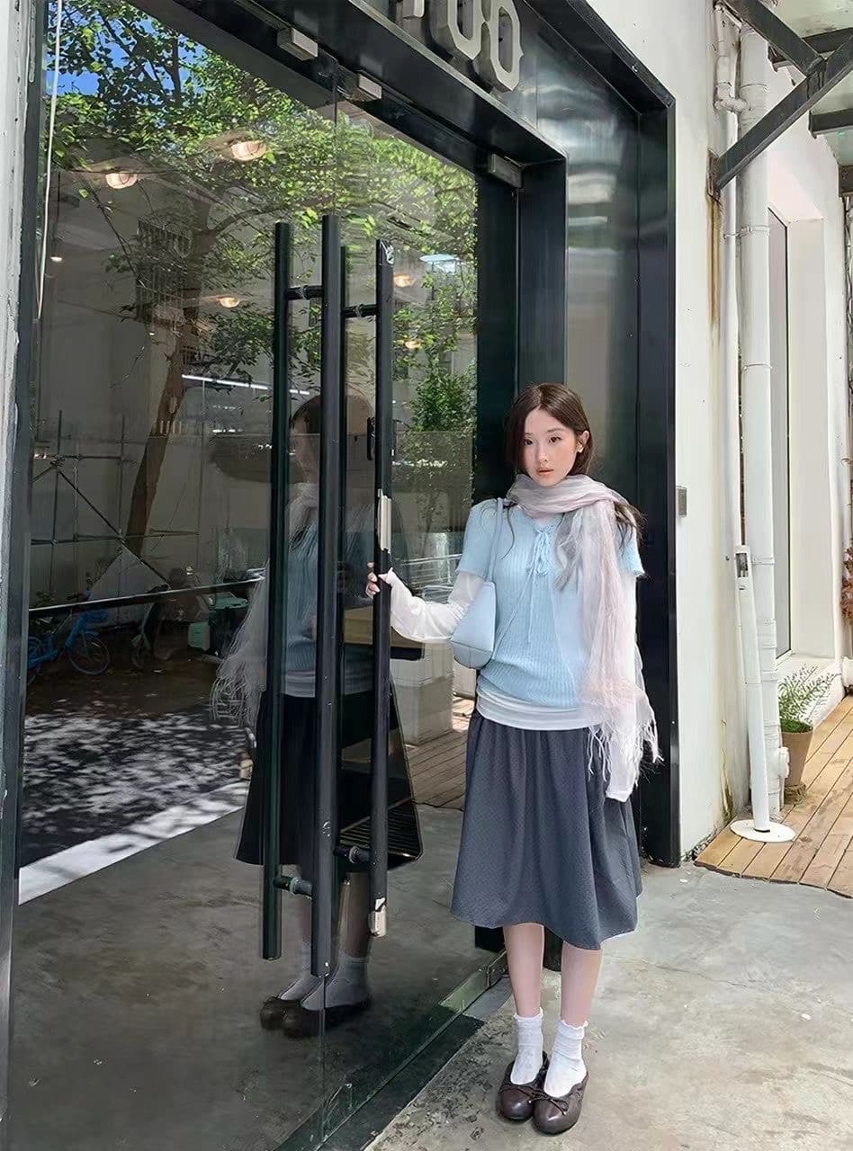 rainy 한 부서 분위기 센스 도트 무늬 투명 지퍼 우산 치마 여름 여성 루즈핏 다용도 하이웨이스트 레트로 반신 스커트 이미지 4