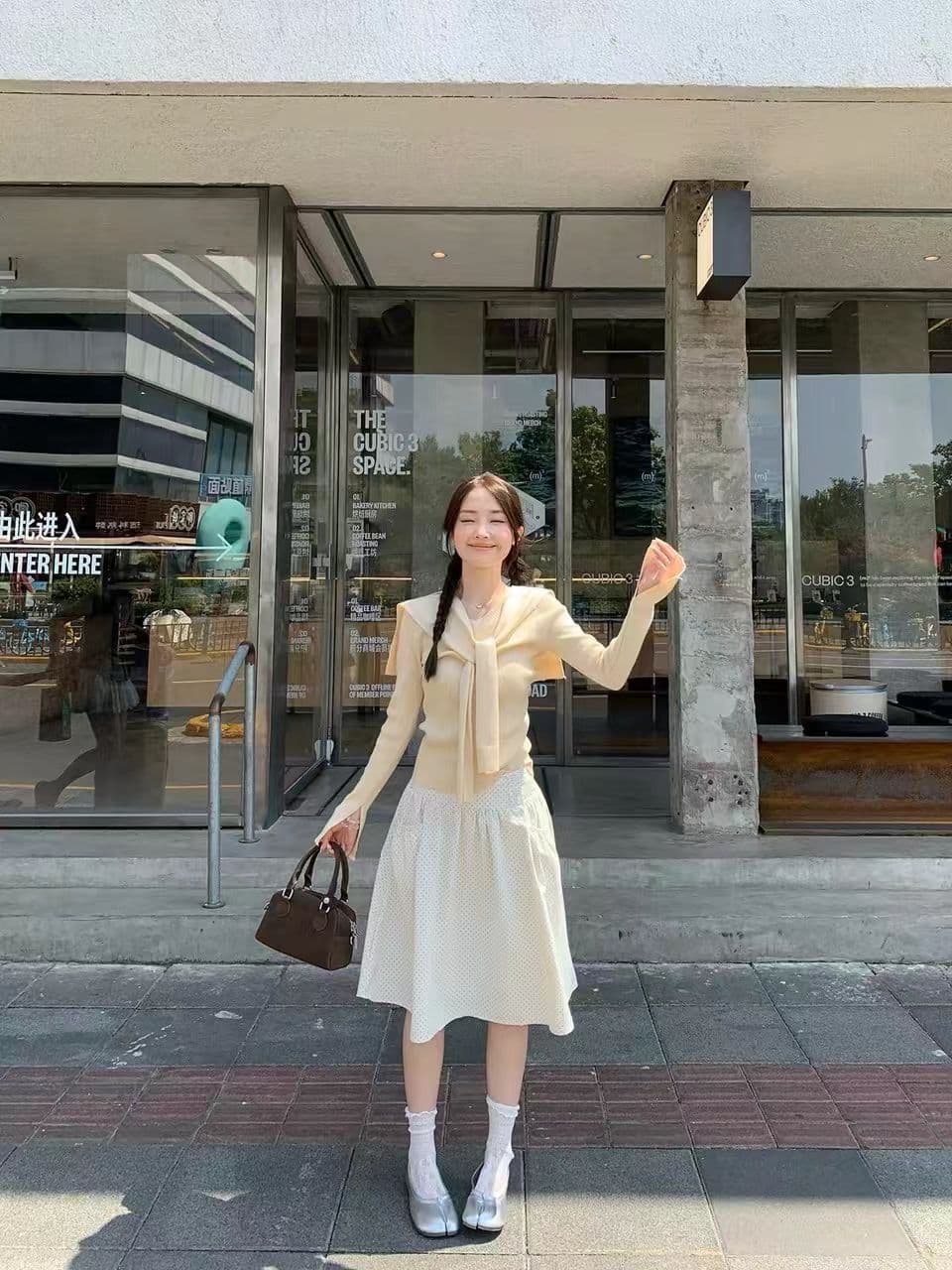 rainy 한 부서 분위기 센스 도트 무늬 투명 지퍼 우산 치마 여름 여성 루즈핏 다용도 하이웨이스트 레트로 반신 스커트 상세 이미지 5
