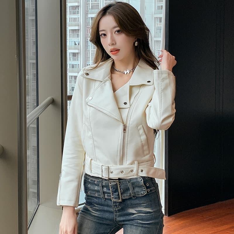 정장 칼라 가죽 재킷 여성 코트 봄 가을 쇼트 스타일 2026 새로운 폭발 고급 센스 레트로 오토바이 서비스 pu 가죽 자켓 이미지 4