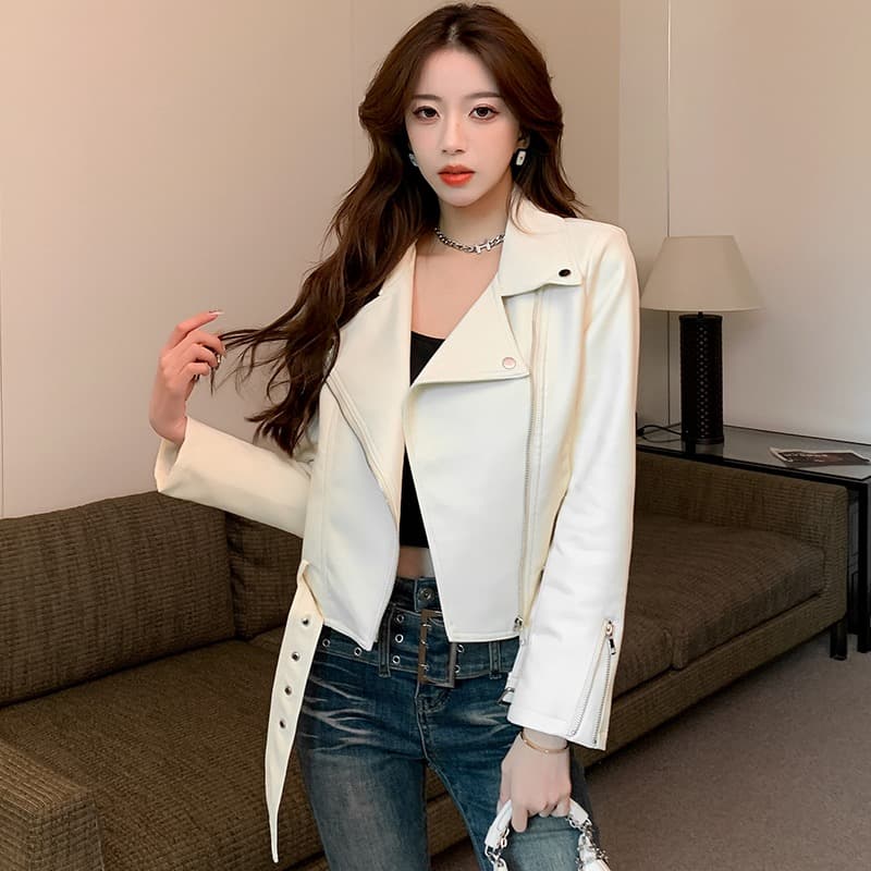 정장 칼라 가죽 재킷 여성 코트 봄 가을 쇼트 스타일 2026 새로운 폭발 고급 센스 레트로 오토바이 서비스 pu 가죽 자켓 이미지 2