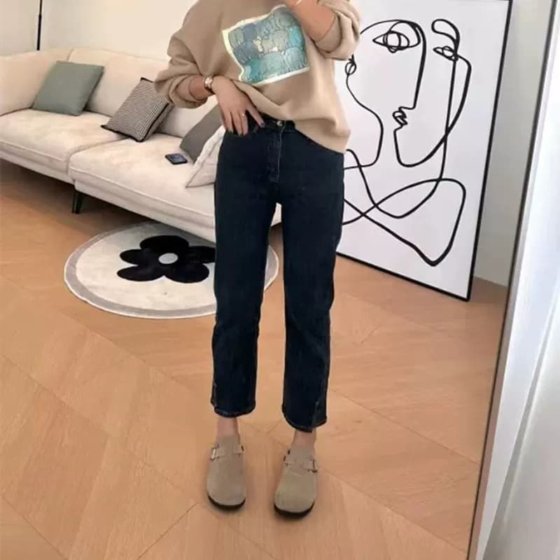라이 경기 서울 주간 실크 넓은 다리 청바지 여성 여름 얇은 스타일 지방 mm 하이웨이스트 루즈핏 슬림해 보이는 도루 센스 얼음 실크 롱 바지 이미지 4