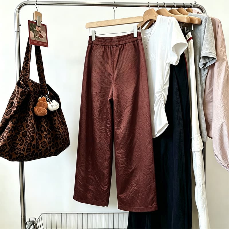 2026 여름 실사 새로운 고급 주름 센스 아세트산 광택 9 포인트 여성 얇은 루즈핏 빅 사이즈 슬림해 보이는 스트레이트 팬츠 상세 이미지 6