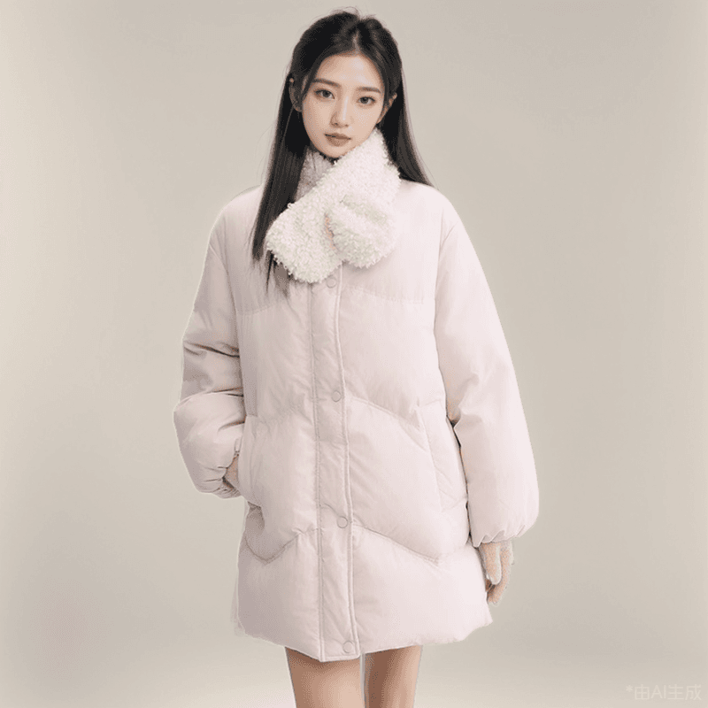 인터넷 그림 chummy 벚꽃 탑 탑 오리지널 루즈핏 물결무늬 밝은색 어린 양 목도리 아래 면화 의류 중간 길이 재킷 겨울 상세 이미지 8