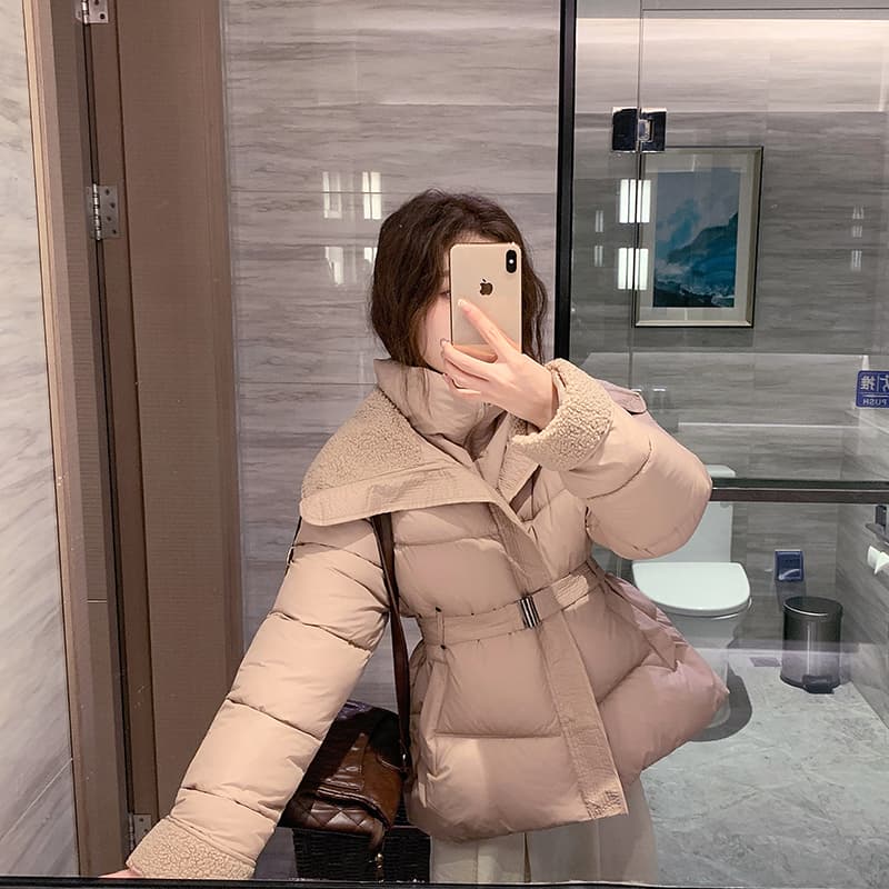 오리 오리 yaya 다운 재킷 여성 겨울 새로운 빅 칼라 허리 수축 슬림해 보이는 품격 쇼트 스타일 작은 키 면 의류 이미지 6