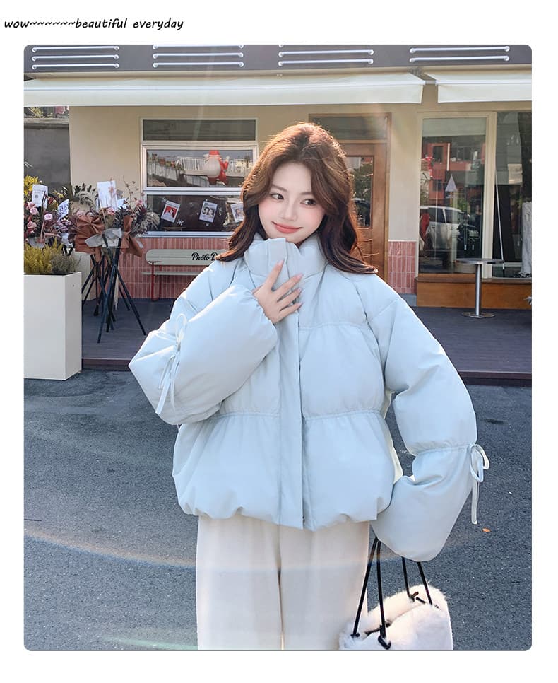 스탠드 칼라 파란색 버블 푸 다운 재킷 여성 겨울 쇼트 스타일 2026 새로운 작은 키 아래 면화 의류 패딩 재킷 두꺼움 재킷 상세 이미지 4