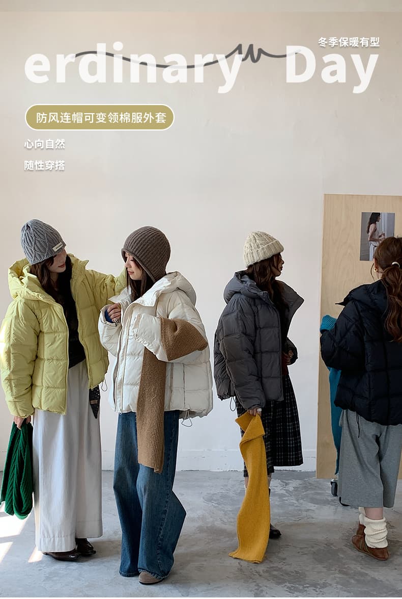 실사 새로운 다운 재킷 여성 짧은 구름 버블 푸 후드 광장 한국 스타일 루즈핏 빅 사이즈 코튼 자켓 상세 이미지 2