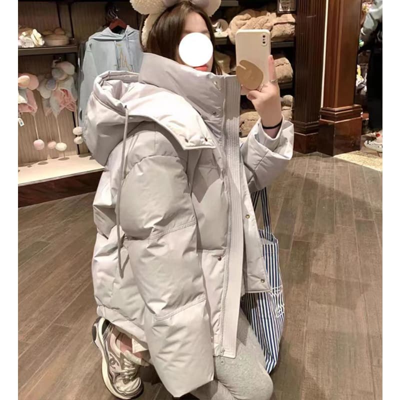 우유 파란색 다운 재킷 2024 년 새로운 남녀 커플 두꺼운 작은 대중 디자인 센스 빵 겨울 면 옷 재킷 이미지 4