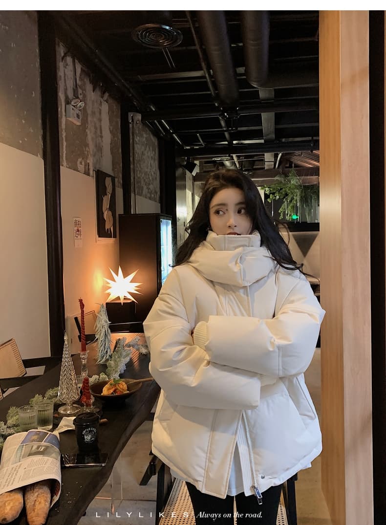 우유 파란색 다운 재킷 2024 년 새로운 남녀 커플 두꺼운 작은 대중 디자인 센스 빵 겨울 면 옷 재킷 상세 이미지 40