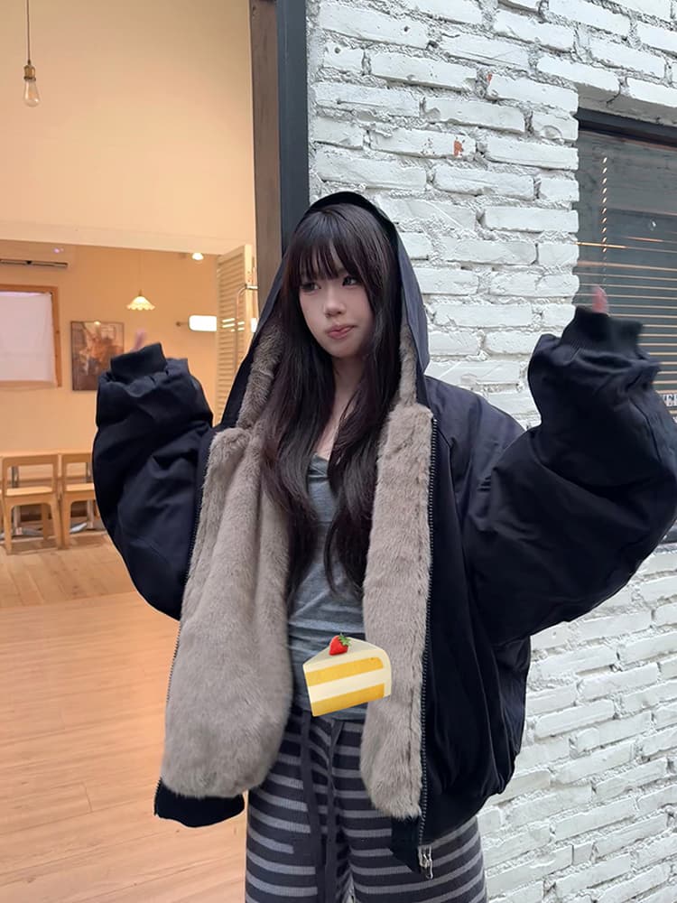 양면 착용 한국 스타일 좌 산 조각 면 의류 여성 짧은 가을 겨울 루즈핏 방한 두꺼운 보온 두꺼운 재킷 짧은 외투 상세 이미지 9
