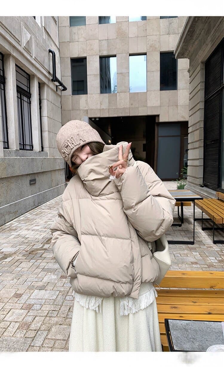 따뜻한 따뜻한 겨울 세련된 루즈핏 XL 한국 스타일 폴로 칼라 쇼트 스타일 다운 외투 작은 키 아래 면화 의류 상세 이미지 12