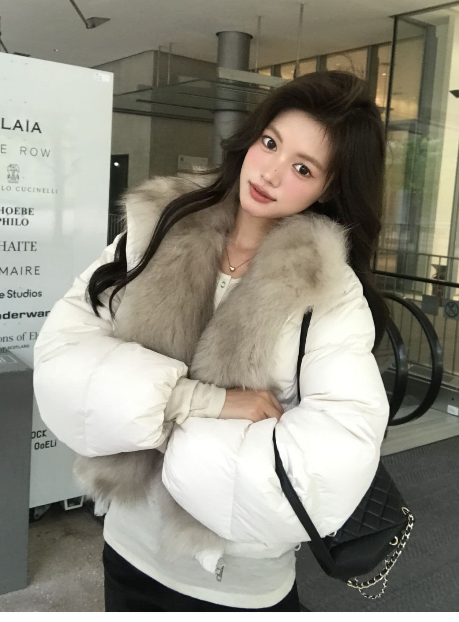 학원 패치워크 쇼트 스타일 아래 면화 의류 여성 모방 여우 모피 칼라 루즈핏 두꺼운 작은 키 한국 스타일 빵 외투 상세 이미지 2