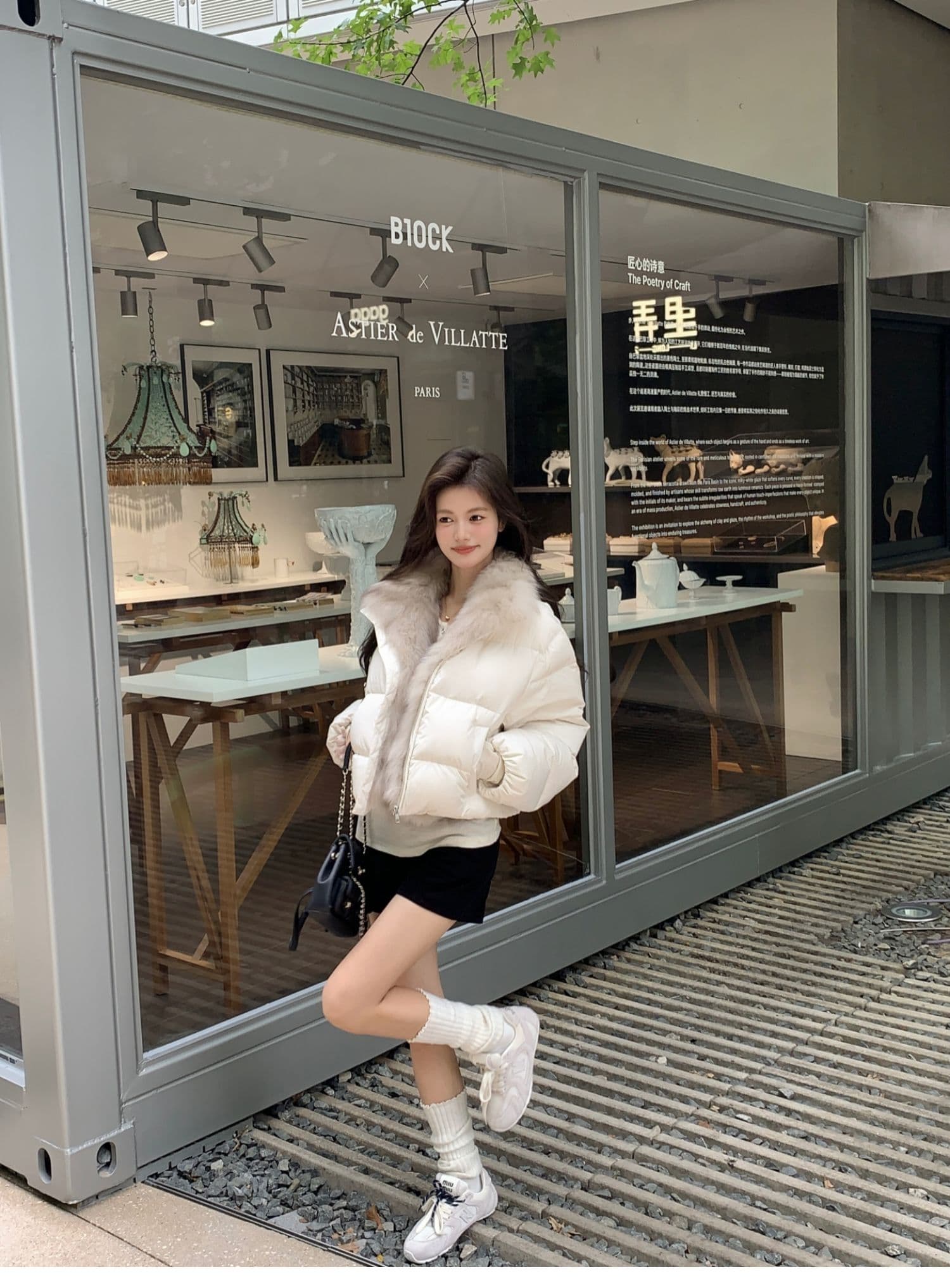 학원 패치워크 쇼트 스타일 아래 면화 의류 여성 모방 여우 모피 칼라 루즈핏 두꺼운 작은 키 한국 스타일 빵 외투 상세 이미지 3
