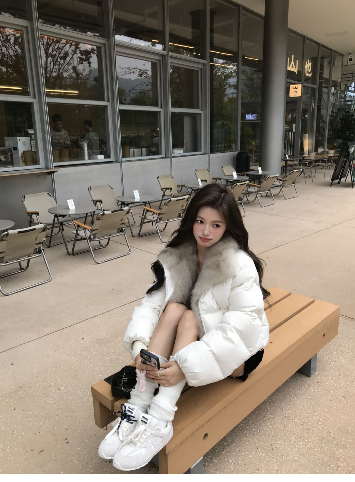 학원 패치워크 쇼트 스타일 아래 면화 의류 여성 모방 여우 모피 칼라 루즈핏 두꺼운 작은 키 한국 스타일 빵 외투 상세 이미지 5