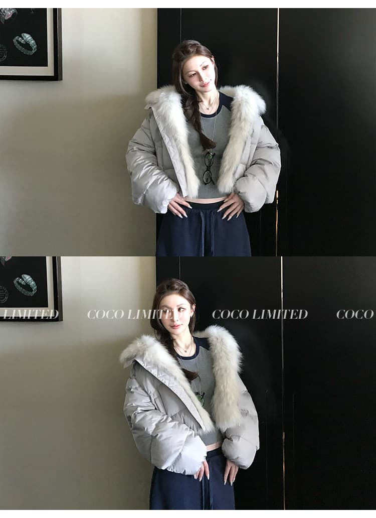 학원 패치워크 쇼트 스타일 아래 면화 의류 여성 모방 여우 모피 칼라 루즈핏 두꺼운 작은 키 한국 스타일 빵 외투 상세 이미지 17