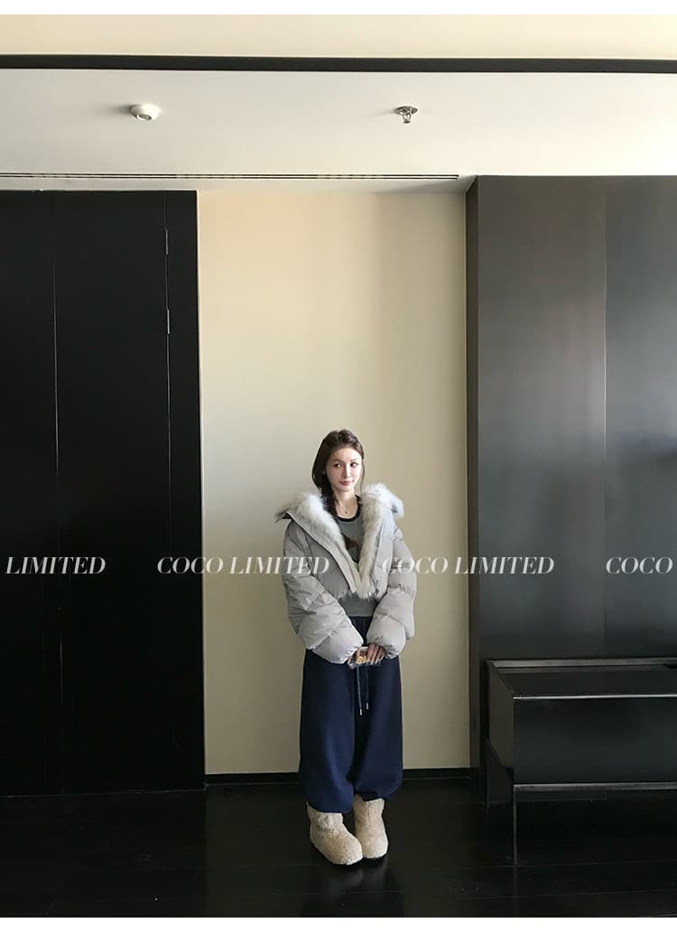 학원 패치워크 쇼트 스타일 아래 면화 의류 여성 모방 여우 모피 칼라 루즈핏 두꺼운 작은 키 한국 스타일 빵 외투 상세 이미지 18