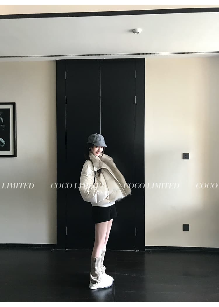 학원 패치워크 쇼트 스타일 아래 면화 의류 여성 모방 여우 모피 칼라 루즈핏 두꺼운 작은 키 한국 스타일 빵 외투 상세 이미지 23