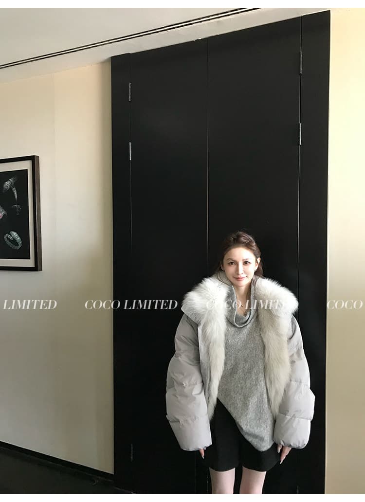 학원 패치워크 쇼트 스타일 아래 면화 의류 여성 모방 여우 모피 칼라 루즈핏 두꺼운 작은 키 한국 스타일 빵 외투 상세 이미지 30