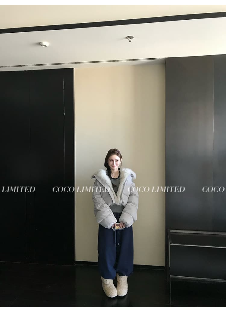 학원 패치워크 쇼트 스타일 아래 면화 의류 여성 모방 여우 모피 칼라 루즈핏 두꺼운 작은 키 한국 스타일 빵 외투 상세 이미지 31