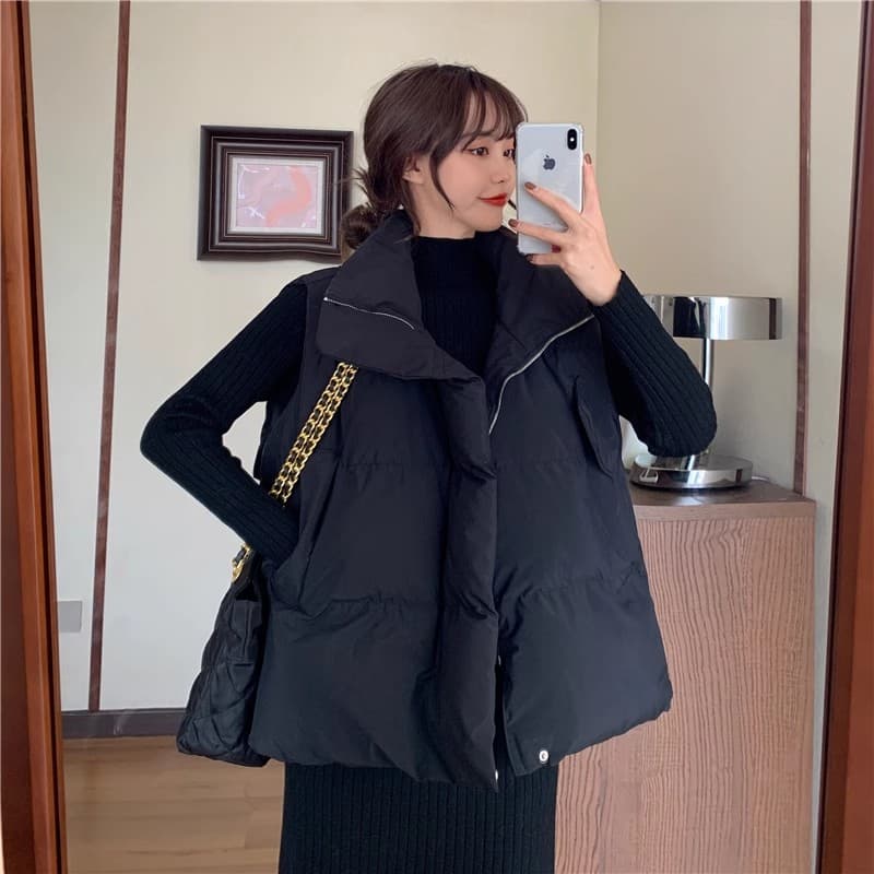 한국 스타일 다운 코튼 조끼 여자 계절 작은 키 ins 루즈핏 다운 재킷 조끼 자켓 어깨 조끼 여성 외부 가져 가라. 상세 이미지 6