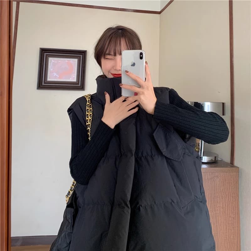 한국 스타일 다운 코튼 조끼 여자 계절 작은 키 ins 루즈핏 다운 재킷 조끼 자켓 어깨 조끼 여성 외부 가져 가라. 상세 이미지 7