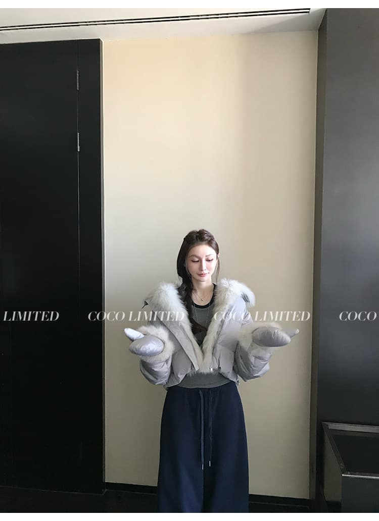 겨울 새로운 쇼트 스타일 아래 면화 의류 여성 모방 여우 모피 칼라 루즈핏 두꺼운 작은 키 한국 스타일 빵 외투 상세 이미지 17