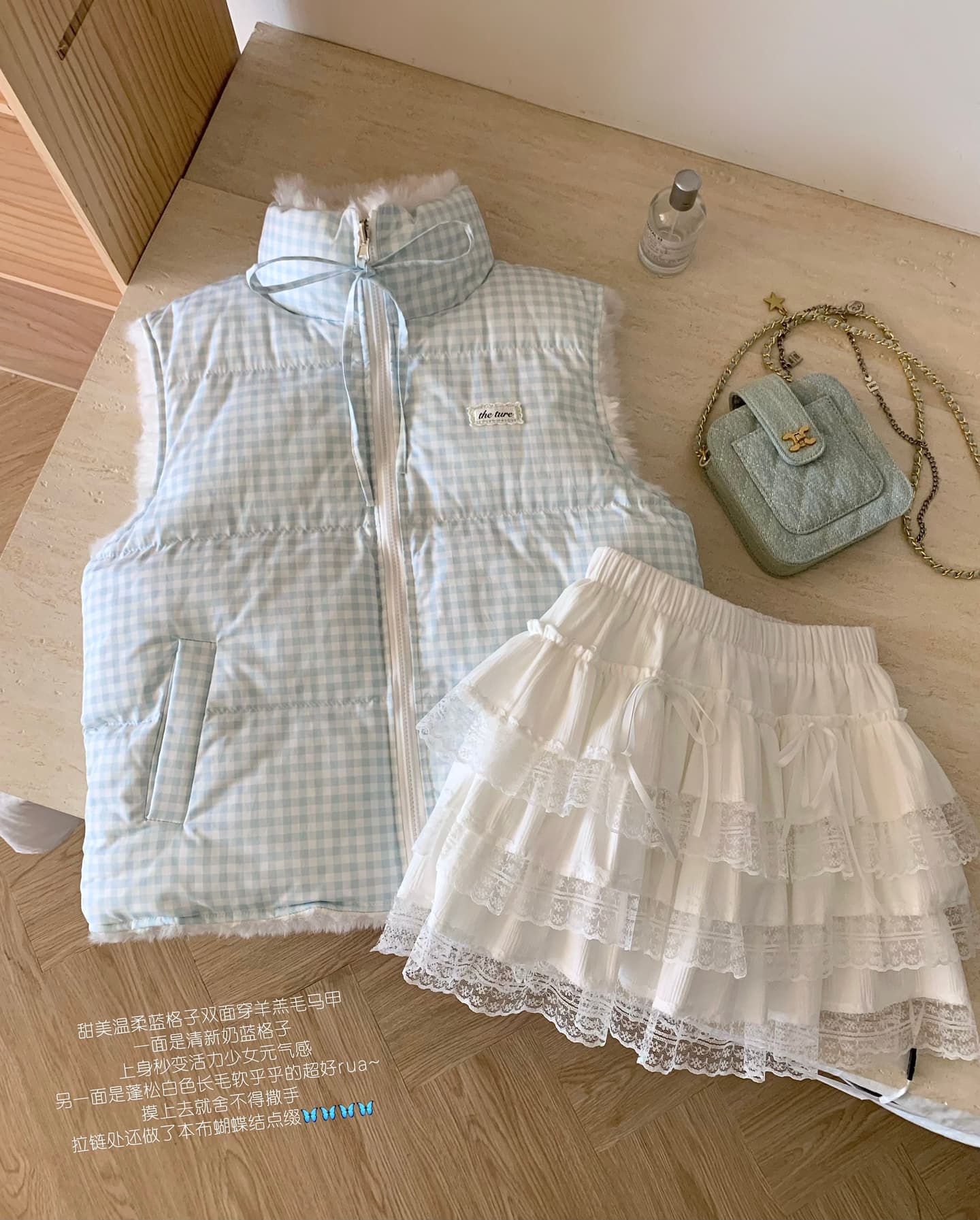 theture 첫 눈 달콤한 섬 다운 재킷 베스트 여성 코트 스탠드 칼라 두꺼운 보온 조끼 가을 겨울 새로운 체크무늬 이미지 2