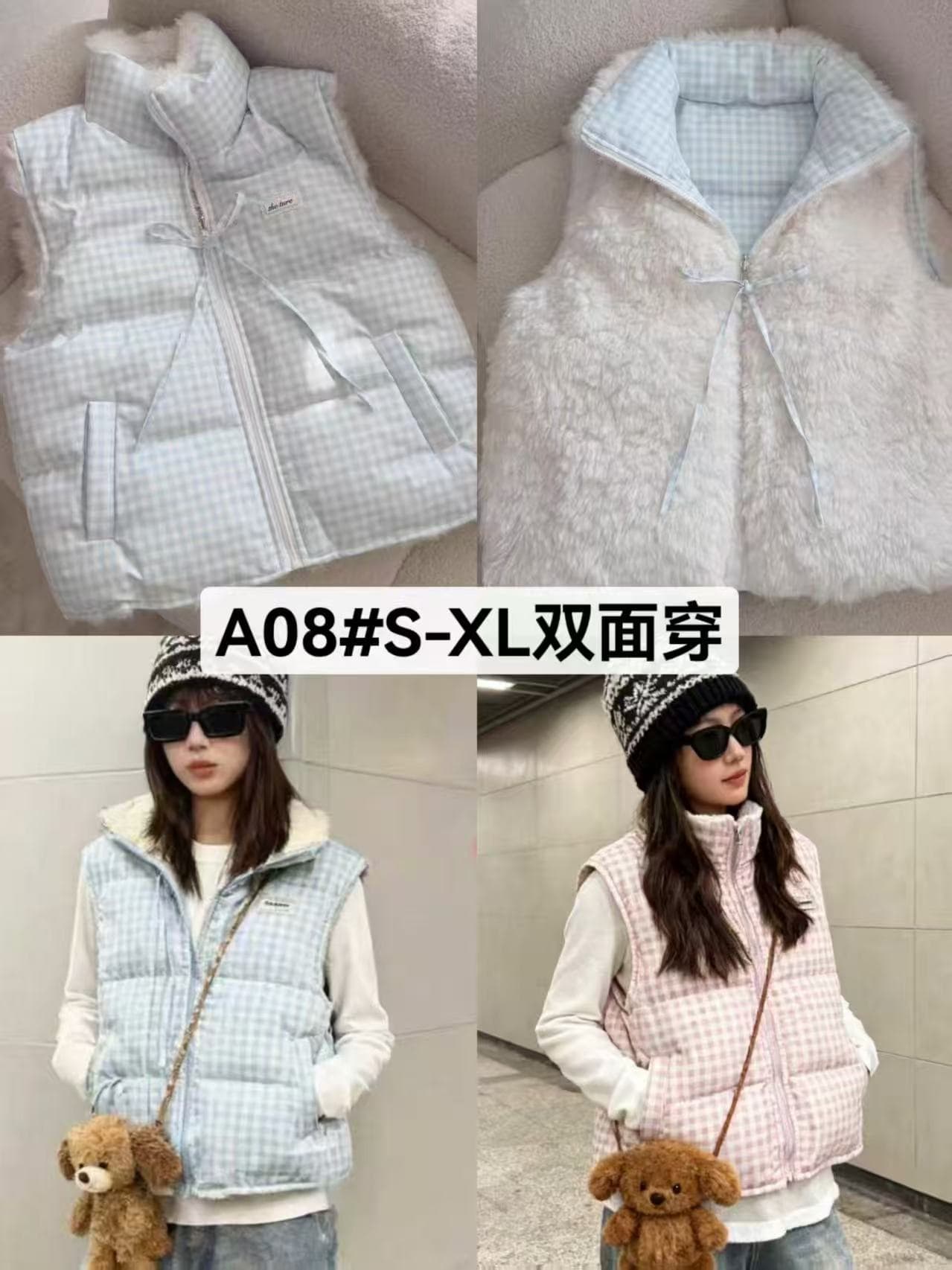 theture 첫 눈 달콤한 섬 다운 재킷 베스트 여성 코트 스탠드 칼라 두꺼운 보온 조끼 가을 겨울 새로운 체크무늬 상세 이미지 1