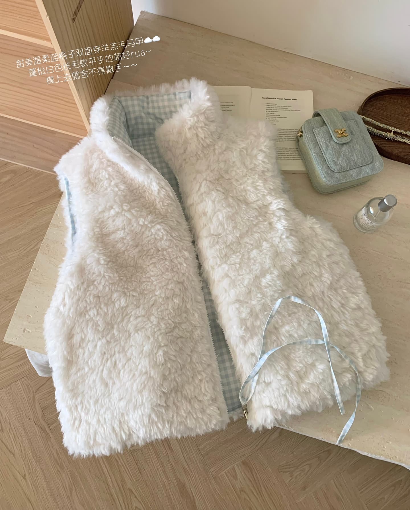theture 첫 눈 달콤한 섬 다운 재킷 베스트 여성 코트 스탠드 칼라 두꺼운 보온 조끼 가을 겨울 새로운 체크무늬 상세 이미지 4