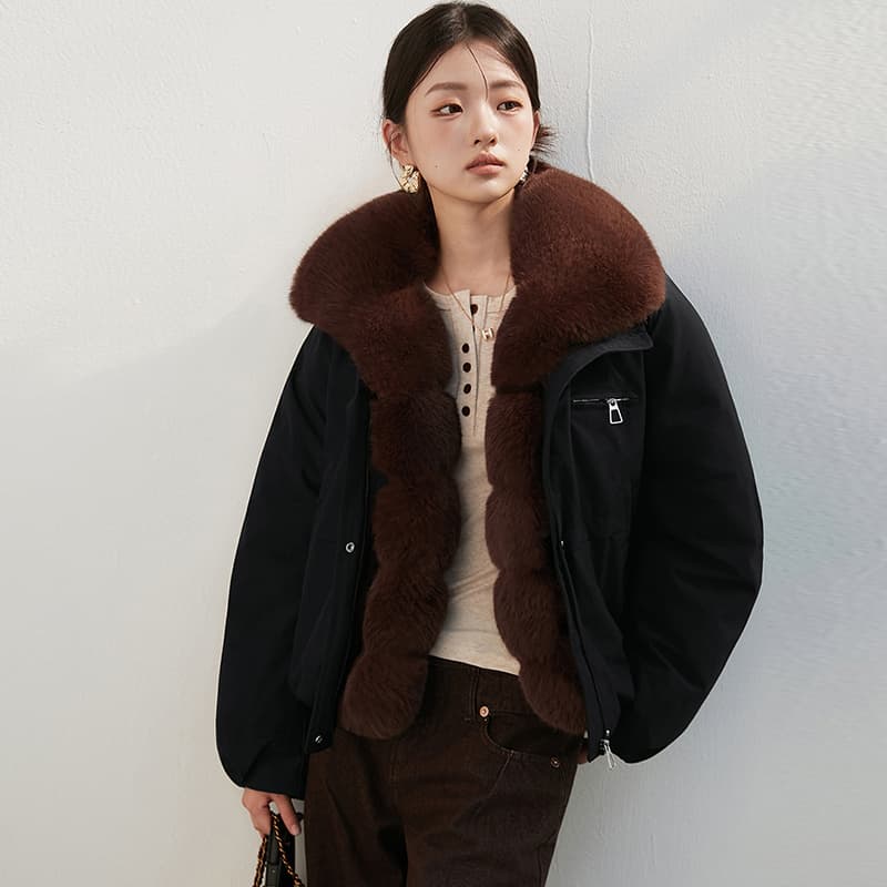 2026 새로운 모방 여우 모피 칼라 아래 면화 의류 여성 짧은 패션 루즈핏 두꺼운 Parker 세트 이미지 2