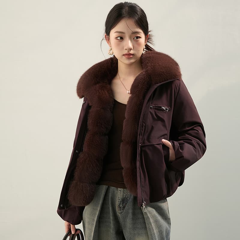 2026 새로운 모방 여우 모피 칼라 아래 면화 의류 여성 짧은 패션 루즈핏 두꺼운 Parker 세트 이미지 4