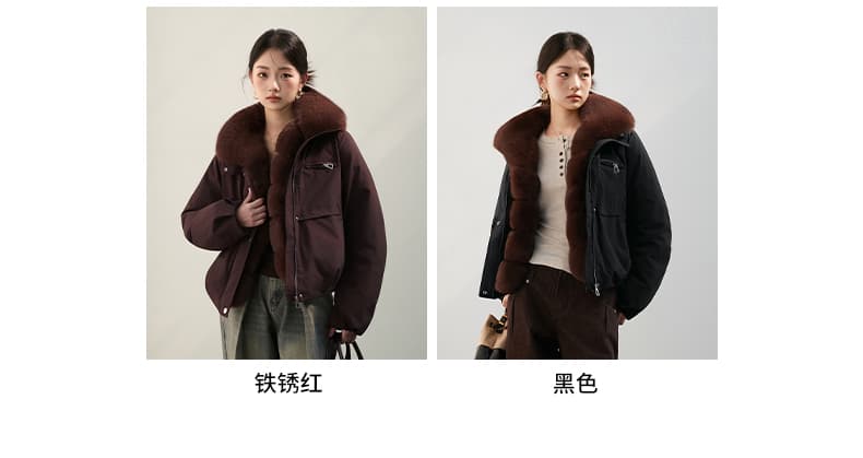 2026 새로운 모방 여우 모피 칼라 아래 면화 의류 여성 짧은 패션 루즈핏 두꺼운 Parker 세트 상세 이미지 12