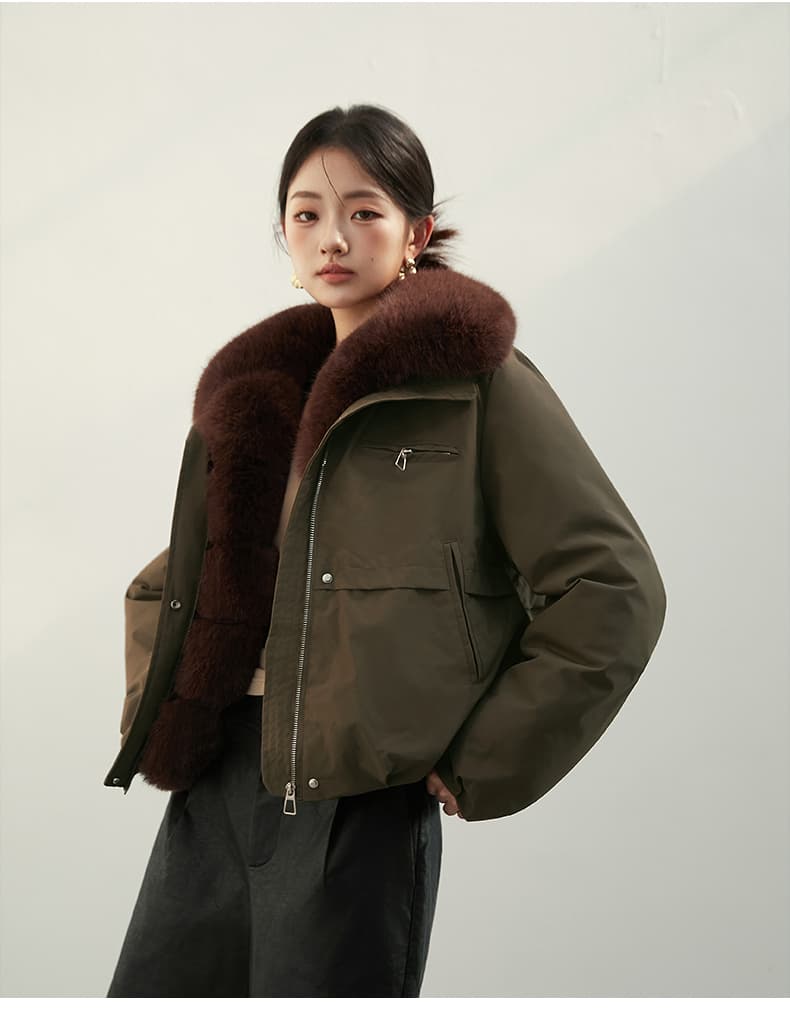 2026 새로운 모방 여우 모피 칼라 아래 면화 의류 여성 짧은 패션 루즈핏 두꺼운 Parker 세트 상세 이미지 15