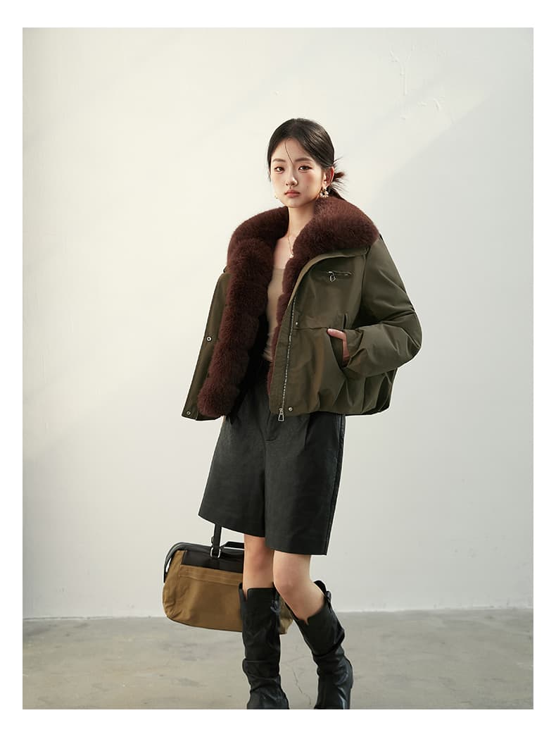 2026 새로운 모방 여우 모피 칼라 아래 면화 의류 여성 짧은 패션 루즈핏 두꺼운 Parker 세트 상세 이미지 18