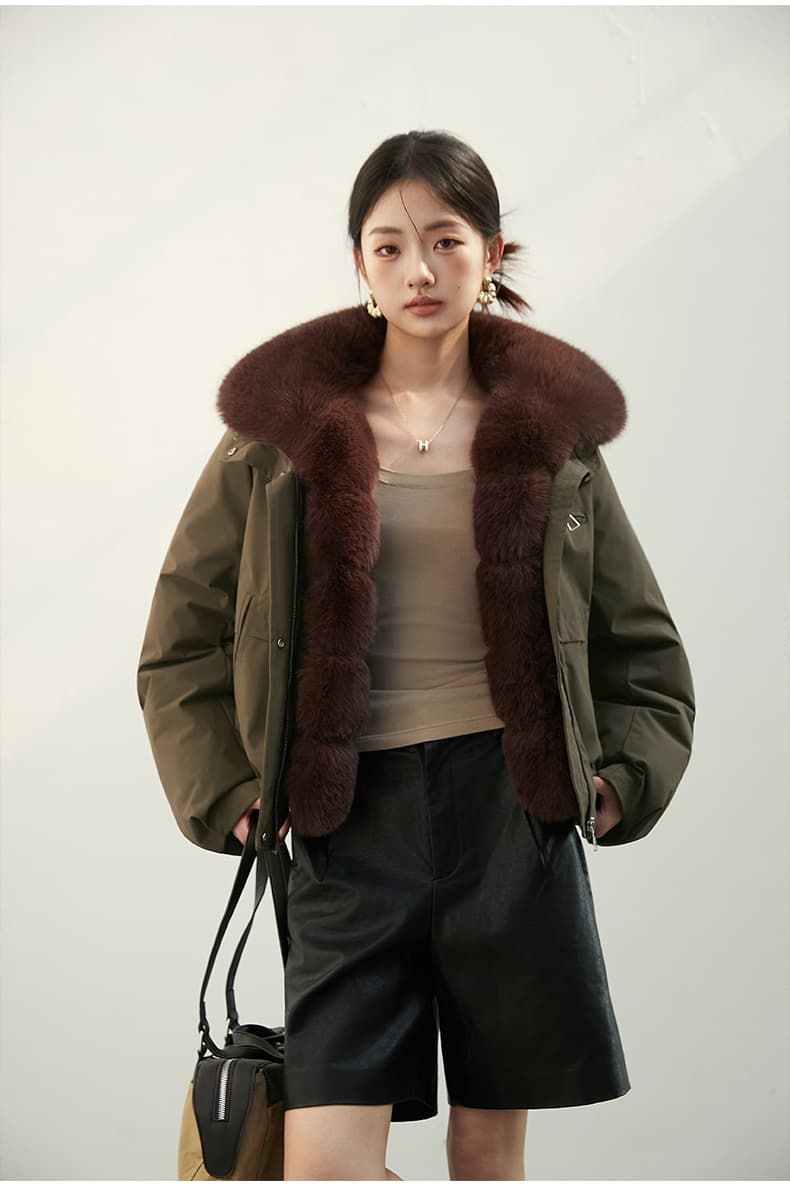 2026 새로운 모방 여우 모피 칼라 아래 면화 의류 여성 짧은 패션 루즈핏 두꺼운 Parker 세트 상세 이미지 22