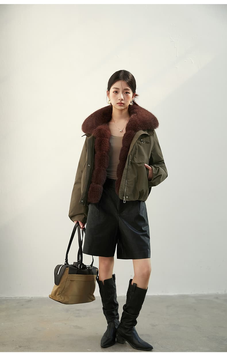2026 새로운 모방 여우 모피 칼라 아래 면화 의류 여성 짧은 패션 루즈핏 두꺼운 Parker 세트 상세 이미지 23