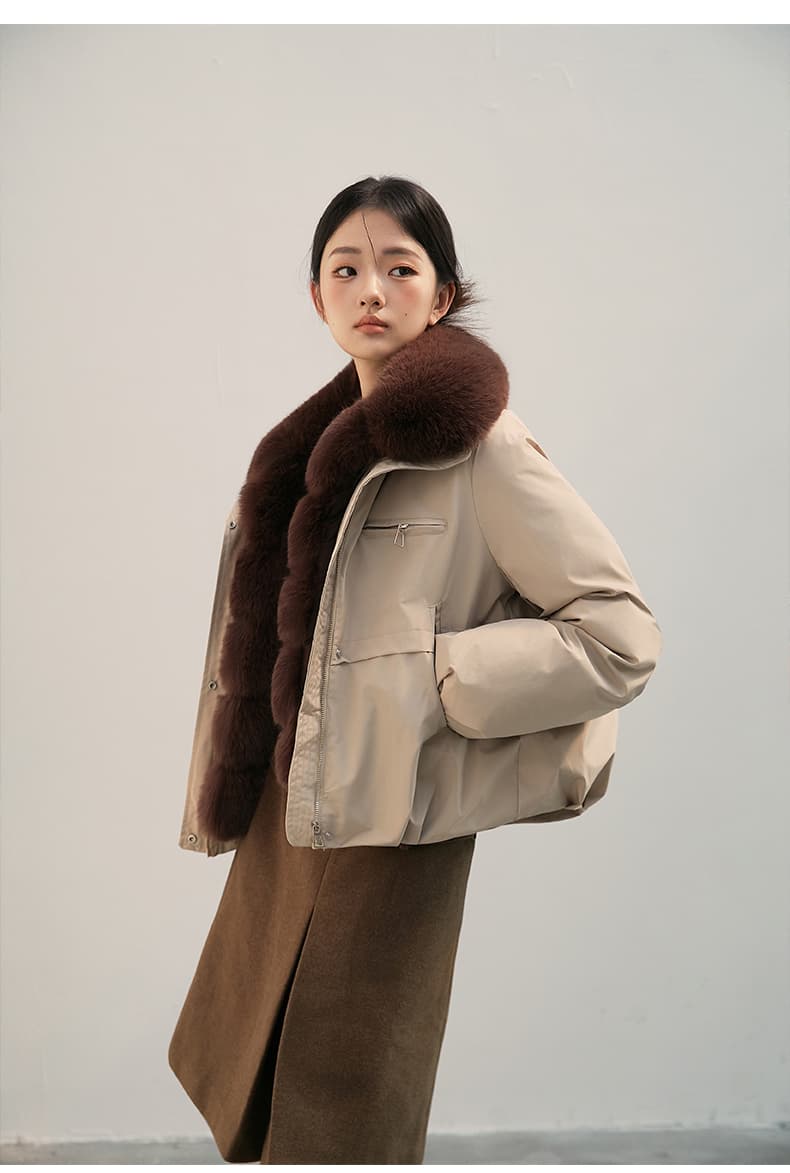 2026 새로운 모방 여우 모피 칼라 아래 면화 의류 여성 짧은 패션 루즈핏 두꺼운 Parker 세트 상세 이미지 35