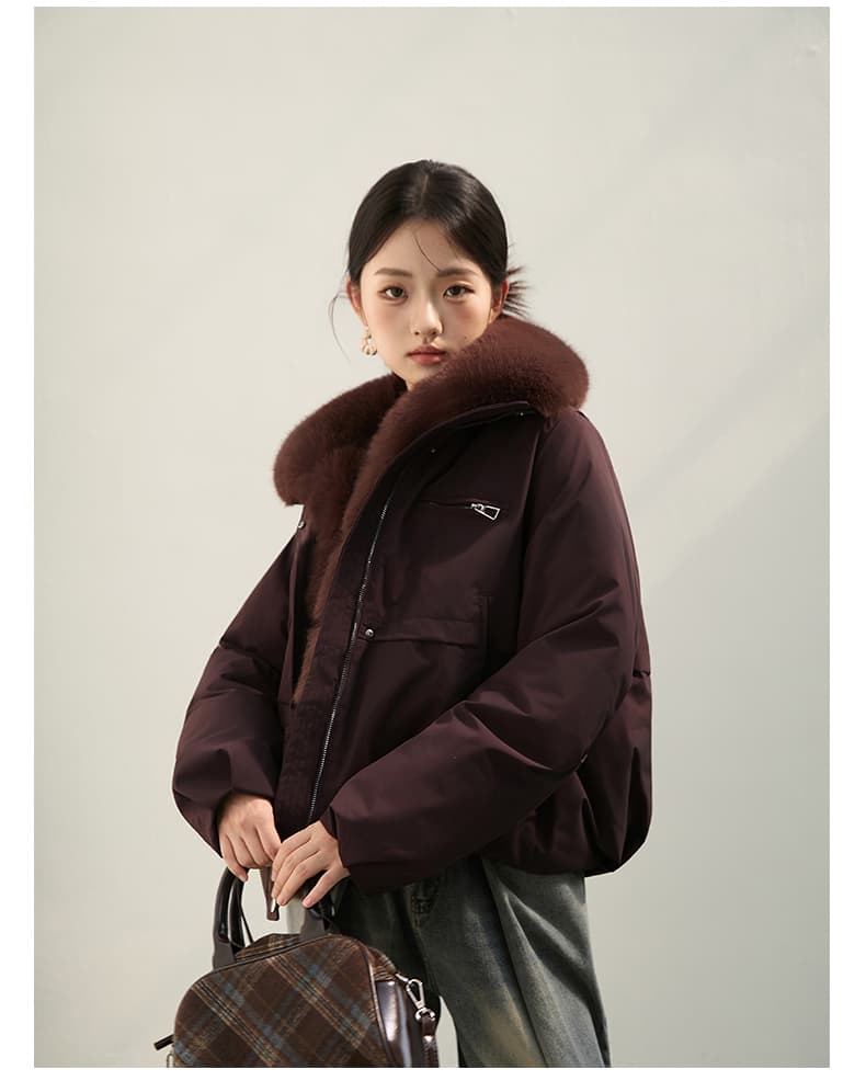 2026 새로운 모방 여우 모피 칼라 아래 면화 의류 여성 짧은 패션 루즈핏 두꺼운 Parker 세트 상세 이미지 44